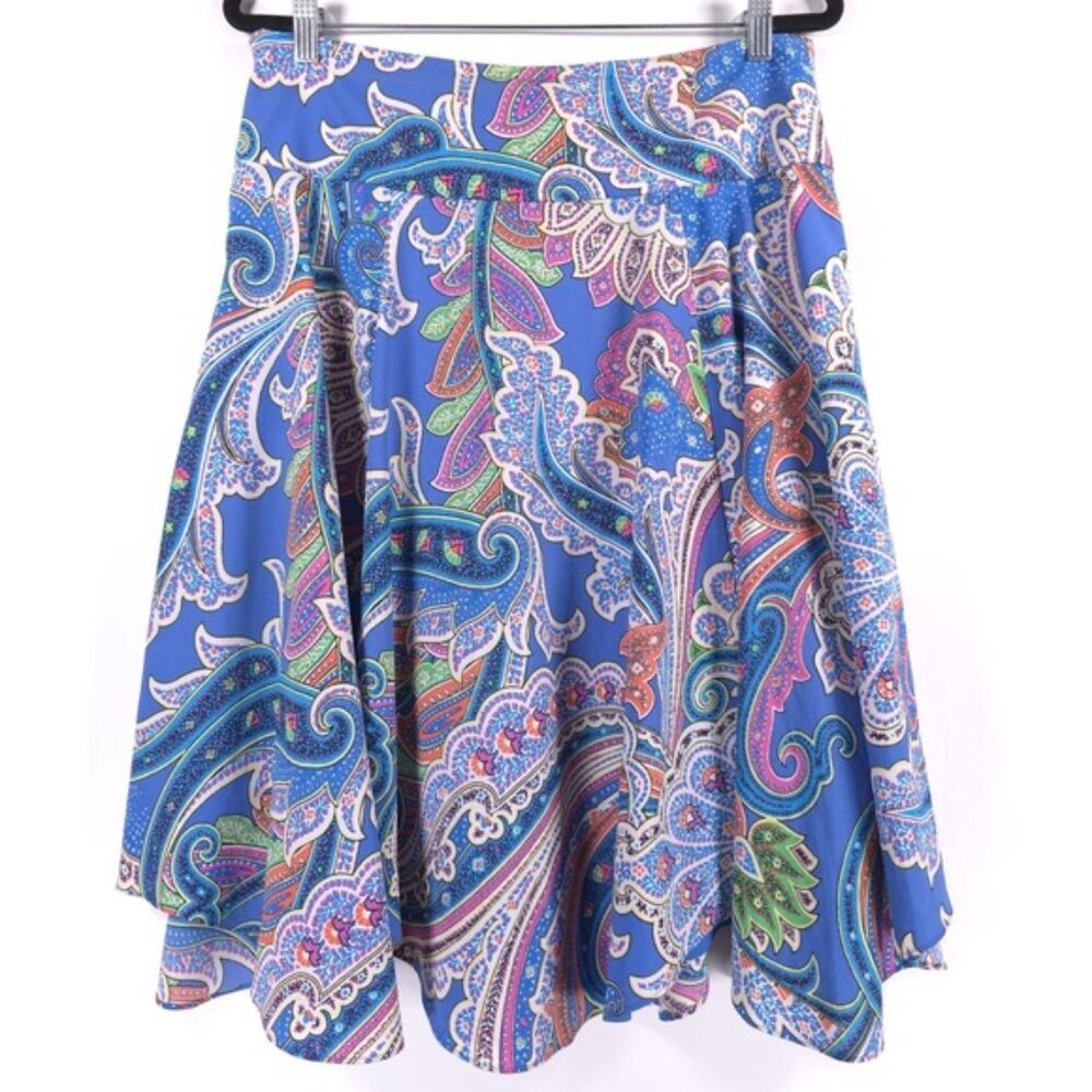 LAUREN RALPH LAUREN Silky Paisley Asymmetrical Ruffle Flare Skirt Size 10ā